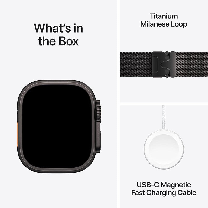 Apple Watch Ultra 3, 49mm, Black Titanium Case, Black Titanium Milanese Loop, (GPS+Cellular) Apple Watch Ultra 3, 49mm, Black Titanium Case, Black Titanium Milanese Loop, (GPS+Cellular)